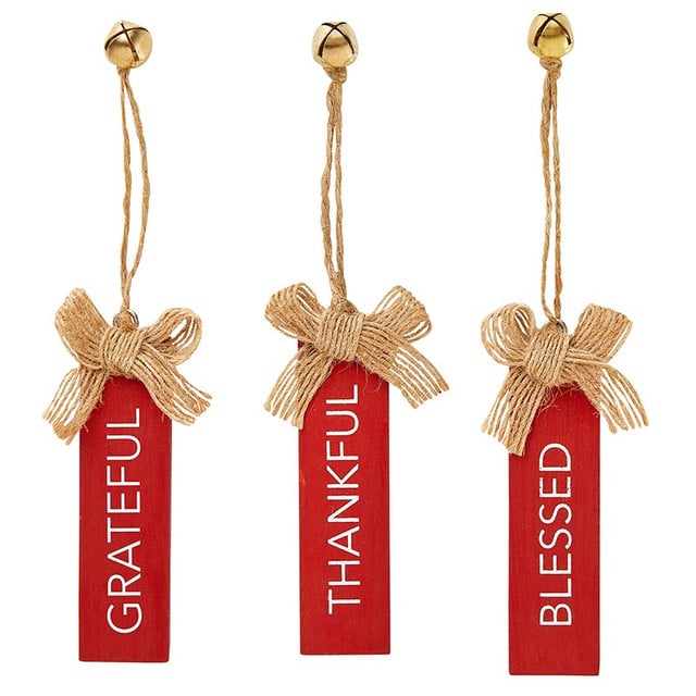 Grateful, Thankful, Blessed Wood Plank Ornaments – Pack of 12