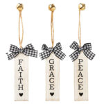 Grace, Faith, Peace Wood Plank Ornaments – Pack of 12